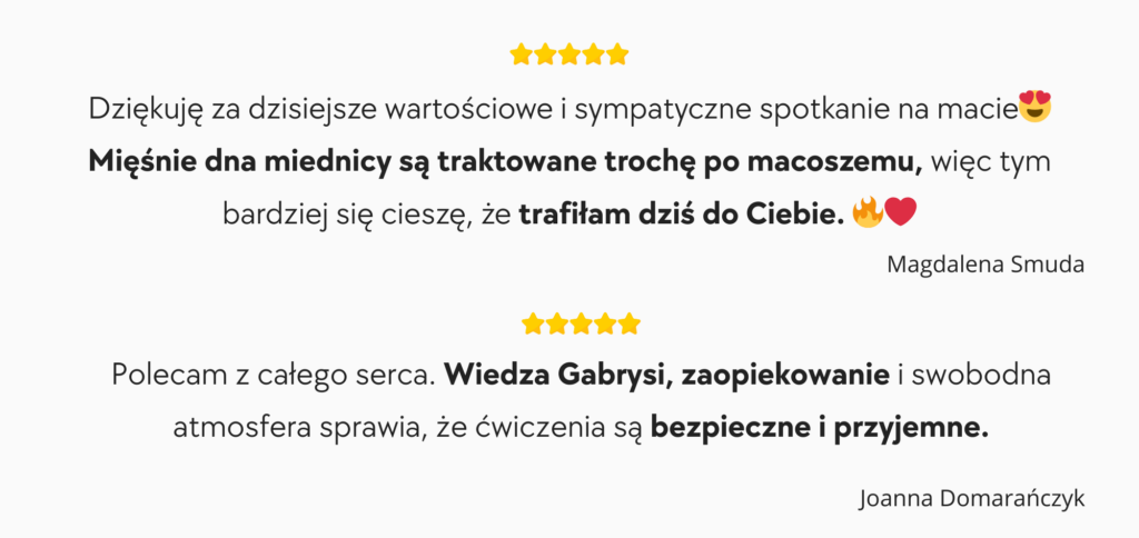 opinia o warsztacie joga dla dna miednicy z Moja Joga z Gabi